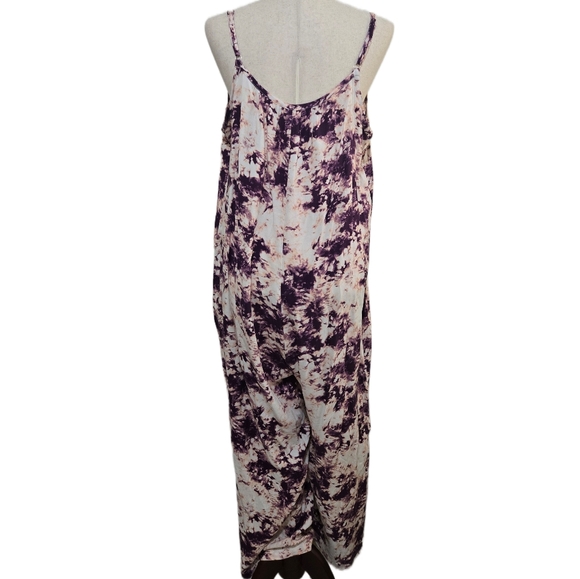 Tacera Purple Tie Dye Wide Leg Jumpsuit Sleeveless Boho Summer Palazzo Medium - Picture 4 of 14